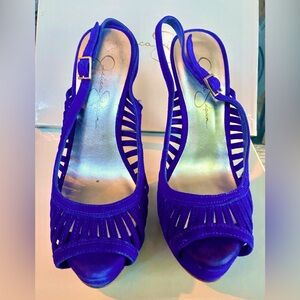 COBALT BLUE SUEDE SLINGBACK  PLATFORM  HEELS  — SIZE 6